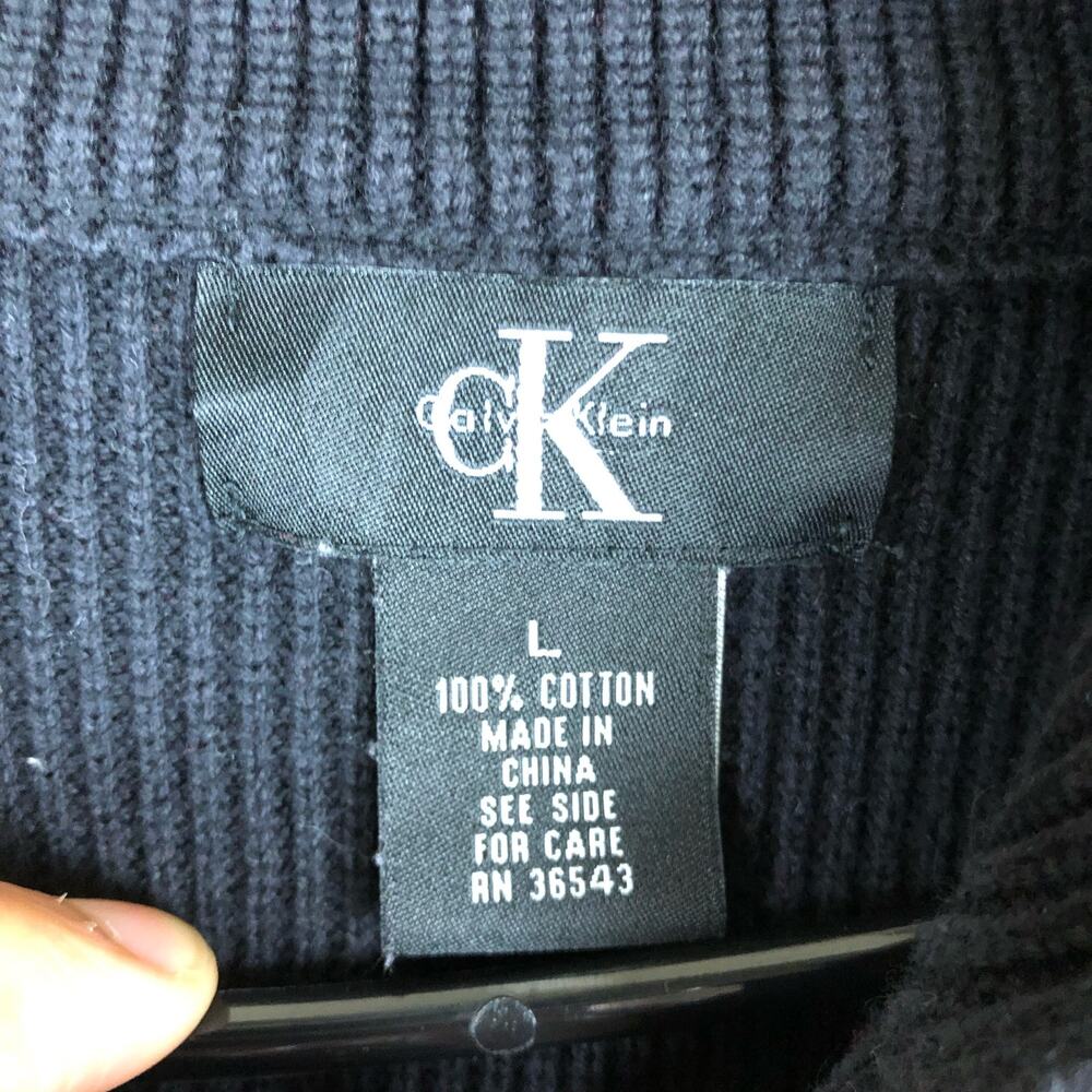 Calvin Klein Mens Sweater Black Knitted 1/4 Zip 100% Cotton Ribbed Large - Picture 6 of 12